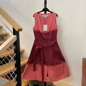 Carolina Herrera Pink to Burgundy Ombre Sleeveless Belted Dress